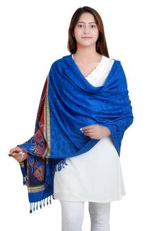 Royal Blue Viscose Jacquard Shawl (70X200 cm)
