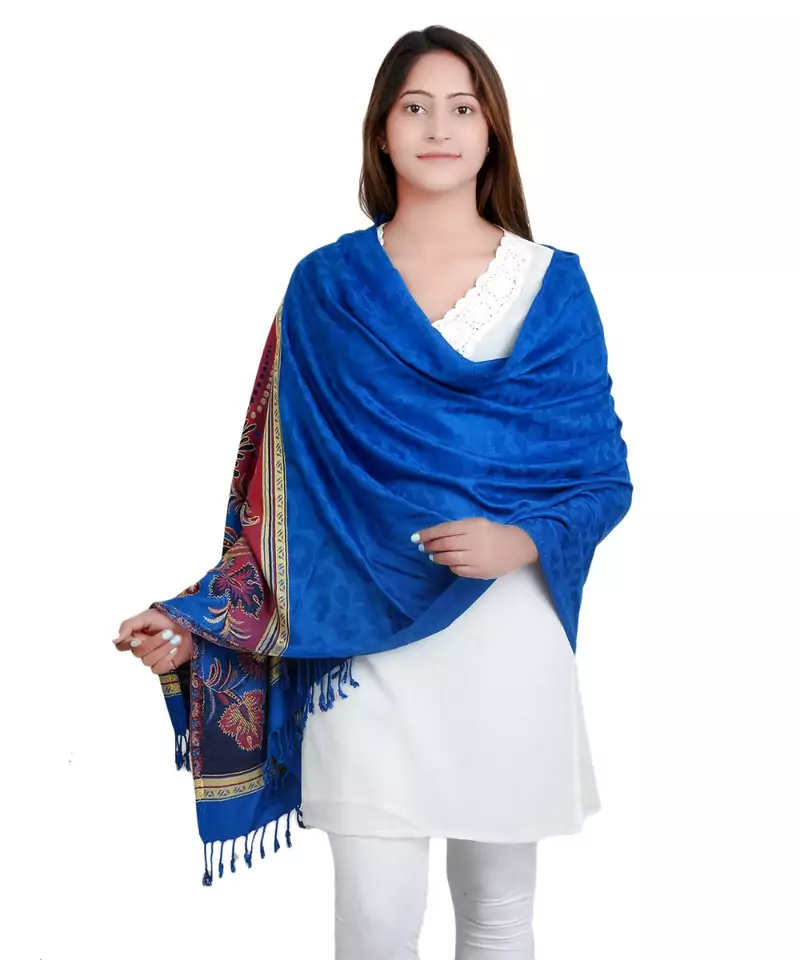 Royal Blue Viscose Jacquard Shawl (70X200 cm)