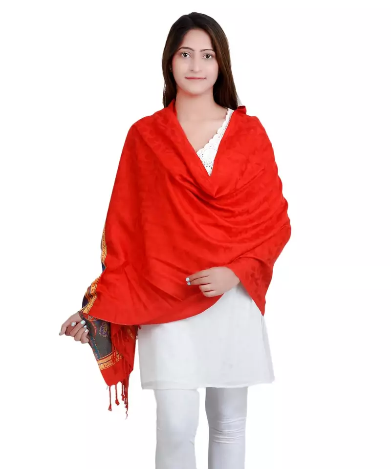 Red Viscose Jacquard Shawl (70X200 cm)
