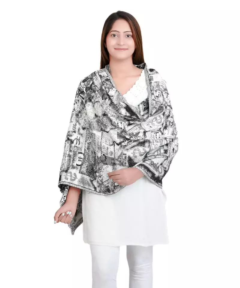 Black/White Woven Viscose Reversible Shawl (70X200 cm)