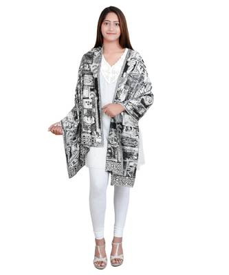 Black/White Woven Viscose Reversible Shawl (70X200 cm) 2