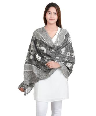 Black/White Circle Viscose Jacquard Fringes Reversible Shawl (70X180 cm) 1