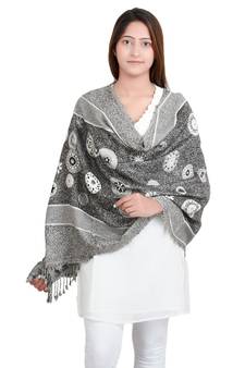 Black/White Circle Viscose Jacquard Fringes Reversible Shawl (70X180 cm)