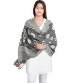 Black/White Circle Viscose Jacquard Fringes Reversible Shawl (70X180 cm)