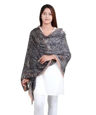 Grey Multicolour Paisley Print Wool Shawl (70X200 cm) 1