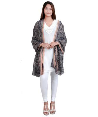 Grey Multicolour Paisley Print Wool Shawl (70X200 cm) 2