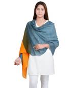 Grey/Yellow Dotted Print Wool Shawl (70X200 cm)