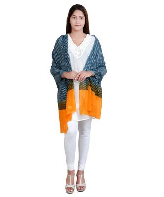 Grey/Yellow Dotted Print Wool Shawl (70X200 cm) 2