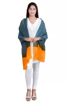 Grey/Yellow Dotted Print Wool Shawl (70X200 cm)