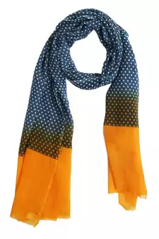 Grey/Yellow Dotted Print Wool Shawl (70X200 cm)