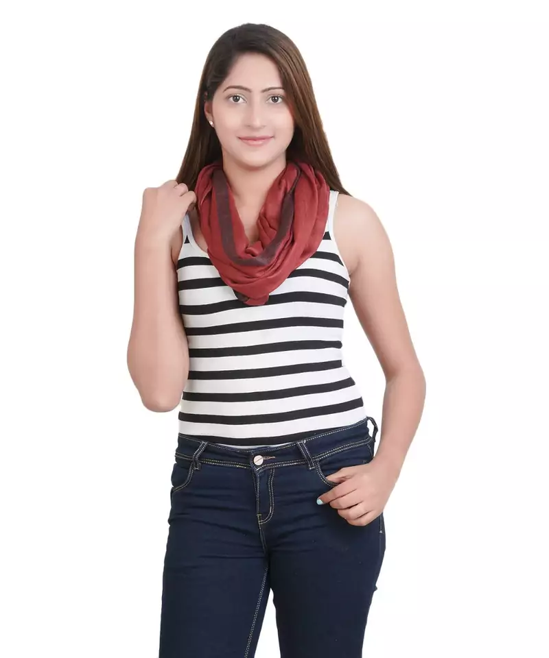 Maroon/Black Modal Wool Stole (50X180 cm)