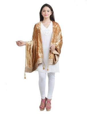 Gold Solid Velvet Shawl (65X200 cm) 2