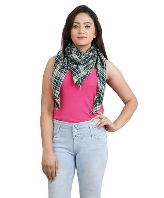 Green Multicolour Checkered Viscose Lurex Stole (100X180 cm) 1