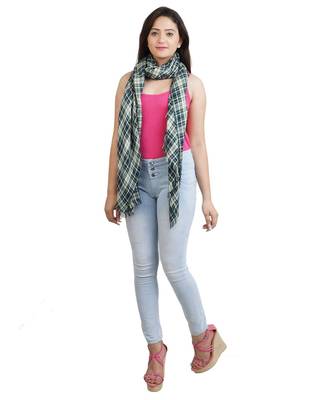 Green Multicolour Checkered Viscose Lurex Stole (100X180 cm) 2