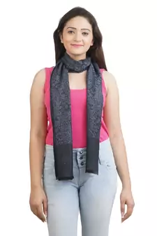 Grey/Black Paisley Jacquard Viscose Stole (25X180 cm)