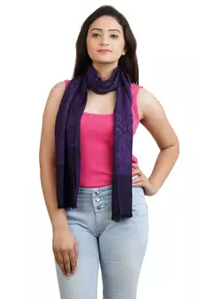 Purple/Black Paisley Jacquard Viscose Stole (25X180 cm)