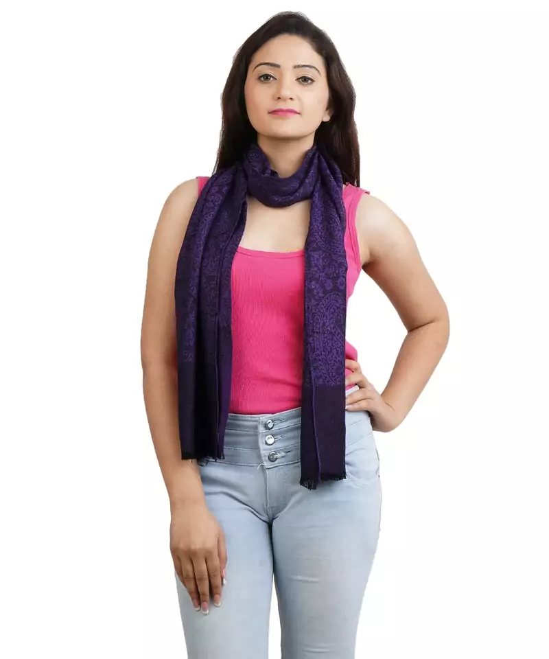 Purple/Black Paisley Jacquard Viscose Stole (25X180 cm)