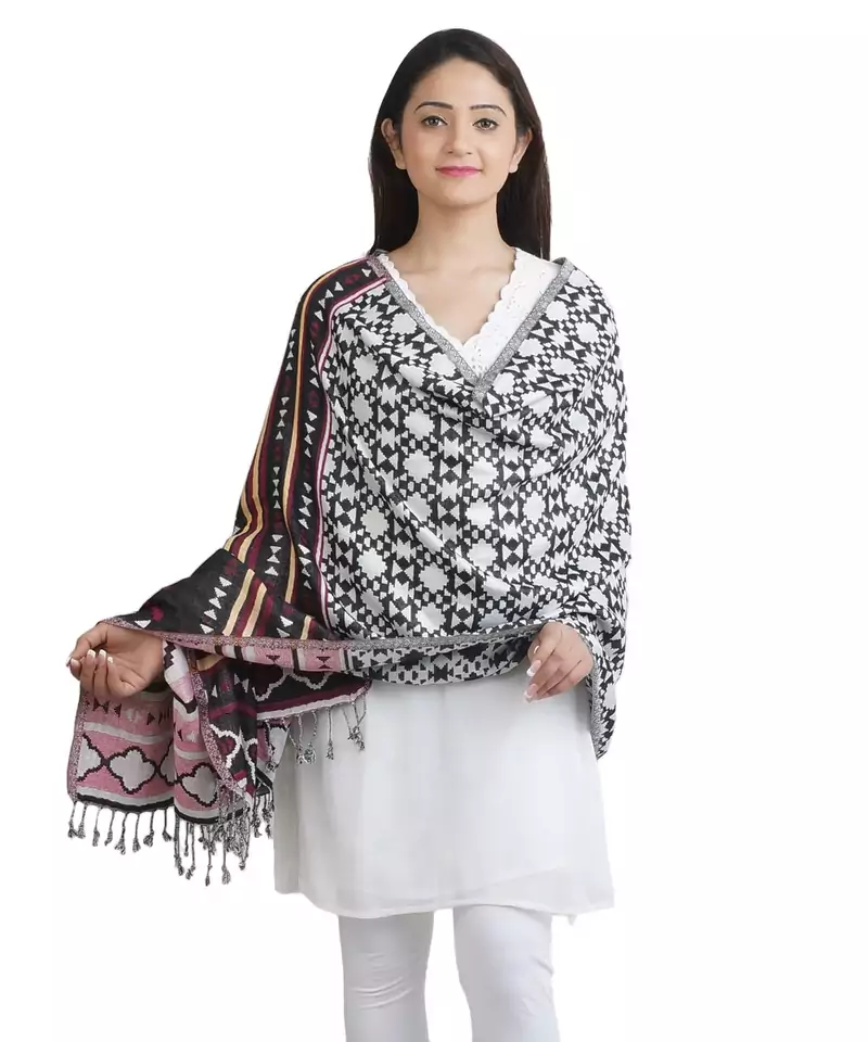 Multicolour Geometric Design Viscose Shawl (70X200 cm)