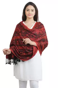 Maroon/Black Floral Viscose shawl (70X200 cm)