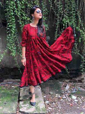 Red and black banjara layered dress 1