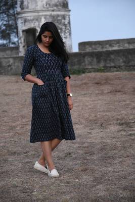 Dark blue handwoven ikat dress 1