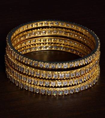 Brass Made Gold Plated Diamond Embellished Bangles for Women 2