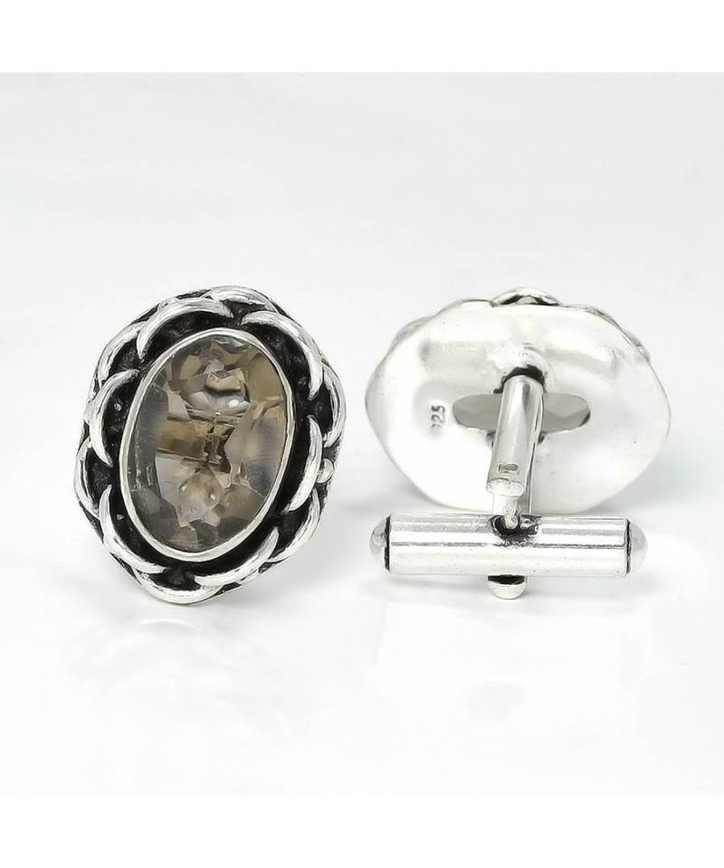 Smoky Quartz Gemstone Silver Jewelry Cufflinks Stnd
