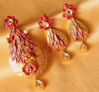 Designer Real Kundan Semiprecious Ruby Stone With 10Mg Pendant Set 1