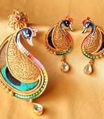 Designer Real Kundan Stone With 10Mg  Peacock Pendant Set