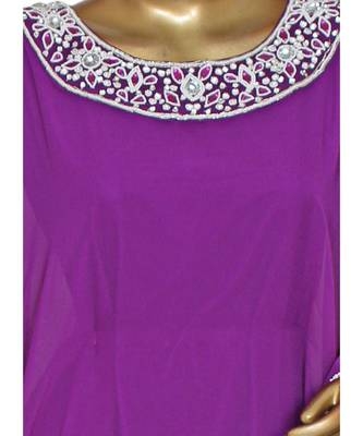 Purple Embroidered Crystal Beads work Chiffon Kaftan Gown Farasha 2