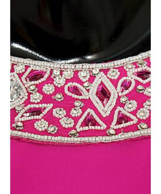 Fuchsia Pink Embroidered Crystal Beads work Chiffon Kaftan Gown Farasha 3