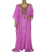 Lilac Embroidered Beads work Traditional Islamic Chiffon Kaftan Gown Farasha