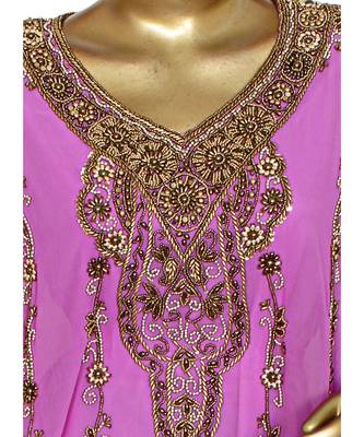 Lilac Embroidered Beads work Traditional Islamic Chiffon Kaftan Gown Farasha 2