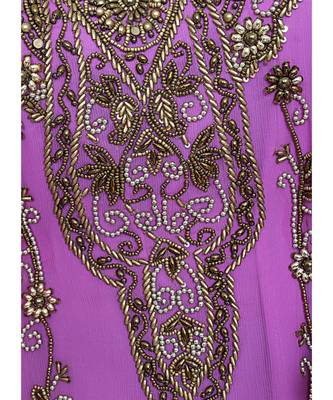 Lilac Embroidered Beads work Traditional Islamic Chiffon Kaftan Gown Farasha 3