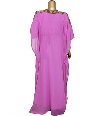 Lilac Embroidered Beads work Traditional Islamic Chiffon Kaftan Gown Farasha 5