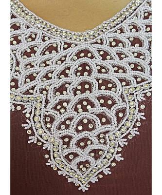 Brown Embroidered Stone Beads work Traditional Chiffon Kaftan Gown Farasha 3