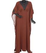 Red Embroidered Beads Embellished Arabian Traditional Chiffon Kaftan Farasha