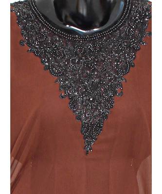 Red Embroidered Beads Embellished Arabian Traditional Chiffon Kaftan Farasha 2