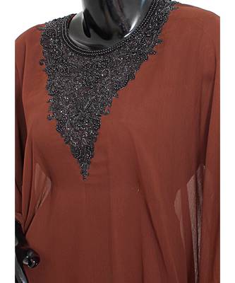 Red Embroidered Beads Embellished Arabian Traditional Chiffon Kaftan Farasha 4