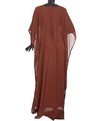 Red Embroidered Beads Embellished Arabian Traditional Chiffon Kaftan Farasha 5