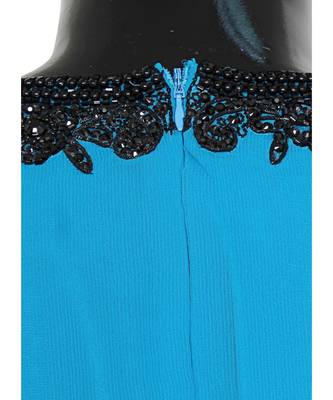 Turquoise Blue Embroidered Beads Embellished Traditional Chiffon Kaftan Farasha 4