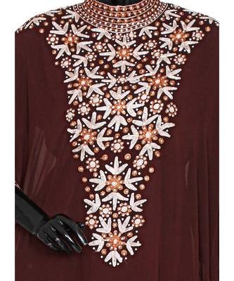 Brown Embroidered Traditional Classic Arabian Chiffon Kaftan Abaya Farasha 2