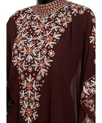 Brown Embroidered Traditional Classic Arabian Chiffon Kaftan Abaya Farasha 4