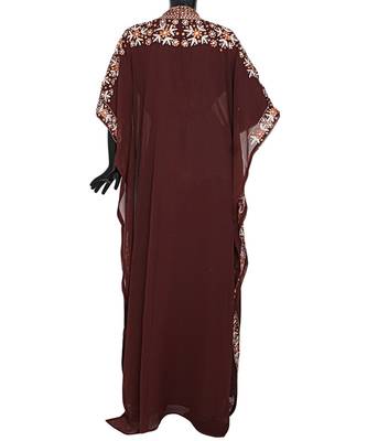 Brown Embroidered Traditional Classic Arabian Chiffon Kaftan Abaya Farasha 5