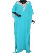 Aqua Green Crystal Embellished Traditional Arabian Kaftan Gown Farasha Caftan
