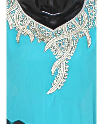 Aqua Green Crystal Embellished Traditional Arabian Kaftan Gown Farasha Caftan 2