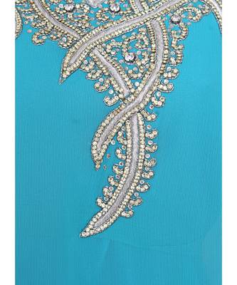 Aqua Green Crystal Embellished Traditional Arabian Kaftan Gown Farasha Caftan 3