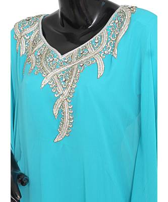 Aqua Green Crystal Embellished Traditional Arabian Kaftan Gown Farasha Caftan 4