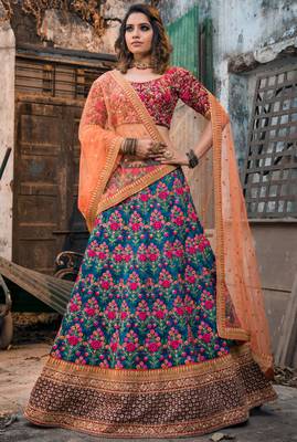 blue and purple embroidered lehenga set choli with dupatta 2