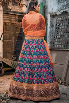 blue and purple embroidered lehenga set choli with dupatta